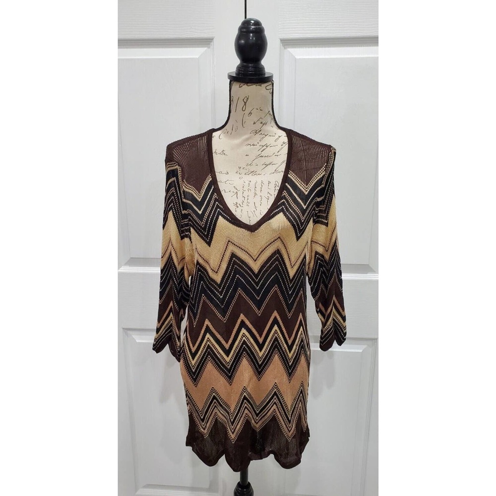 CHICO'S TRAVELERS COLLECTION Open Weave Knit Tunic Sweater V-Neck Size 3 (XL-16)